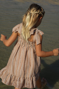SS Girl's Dress Evie Tunic Dress (mocha stripe linen)