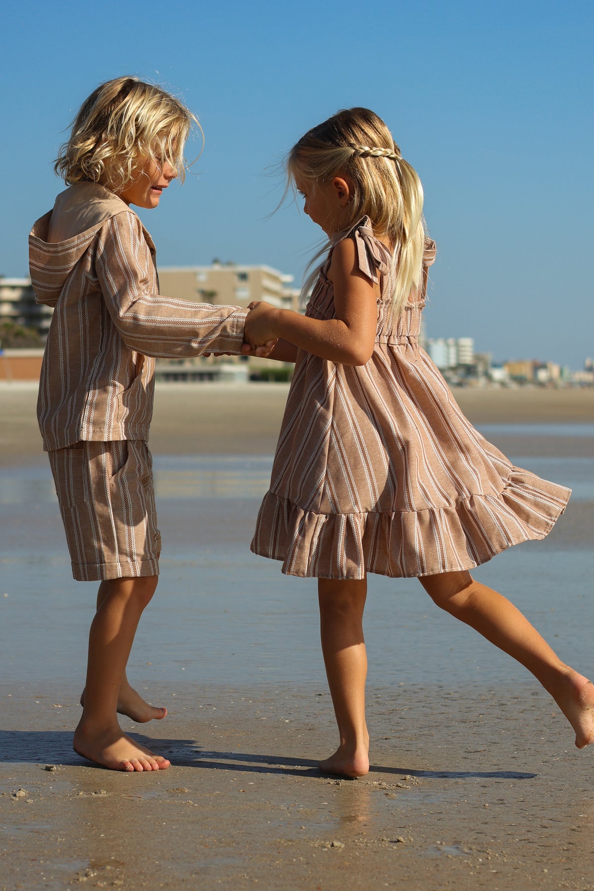 SS Girl's Dress Evie Tunic Dress (mocha stripe linen)