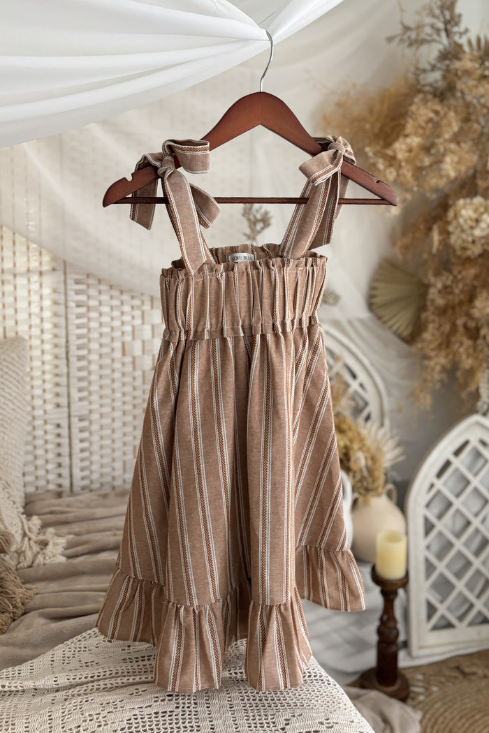 SS Girl's Dress Evie Tunic Dress (mocha stripe linen)