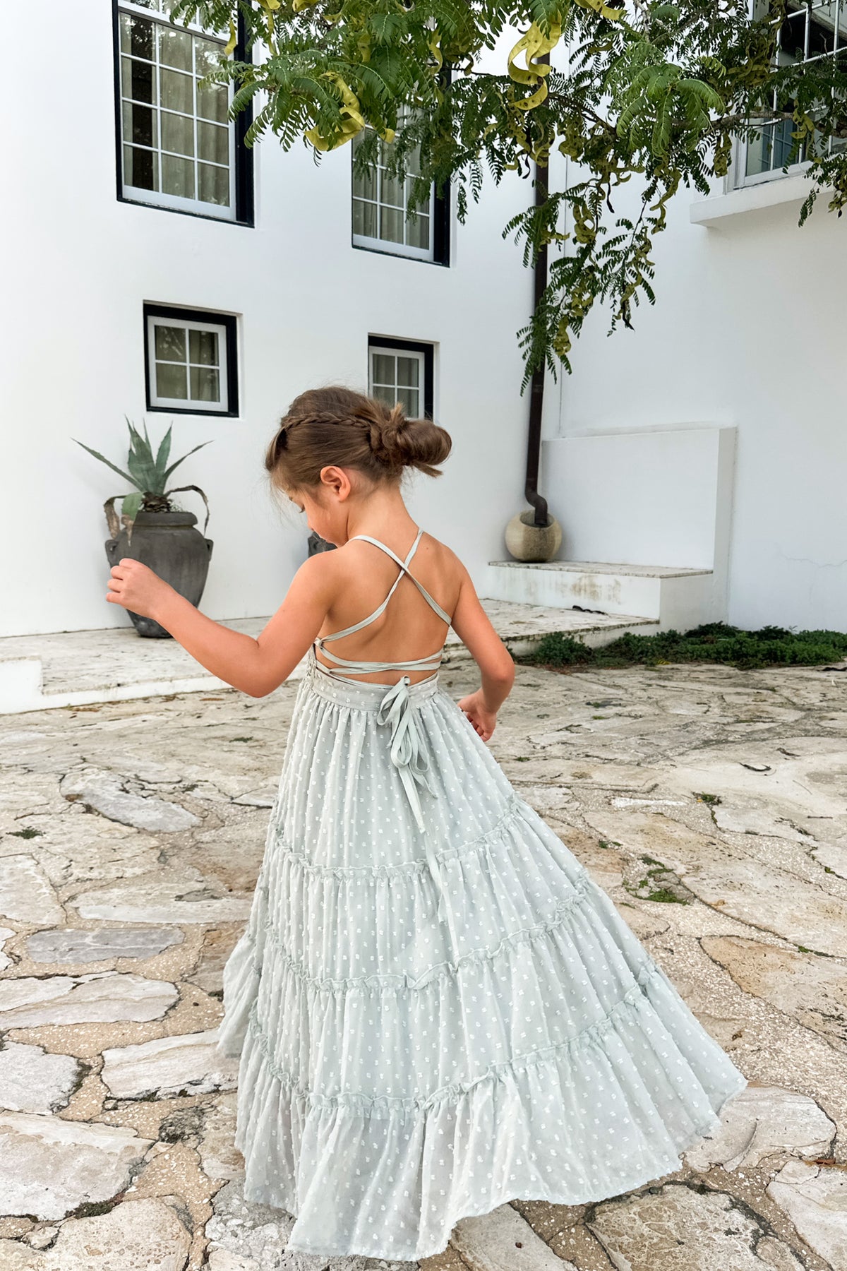 SS Girl's Dress Vera Flow Dress (sage swiss dot)