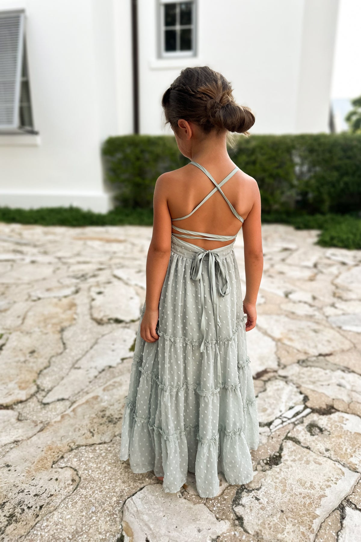 SS Girl's Dress Vera Flow Dress (sage swiss dot)