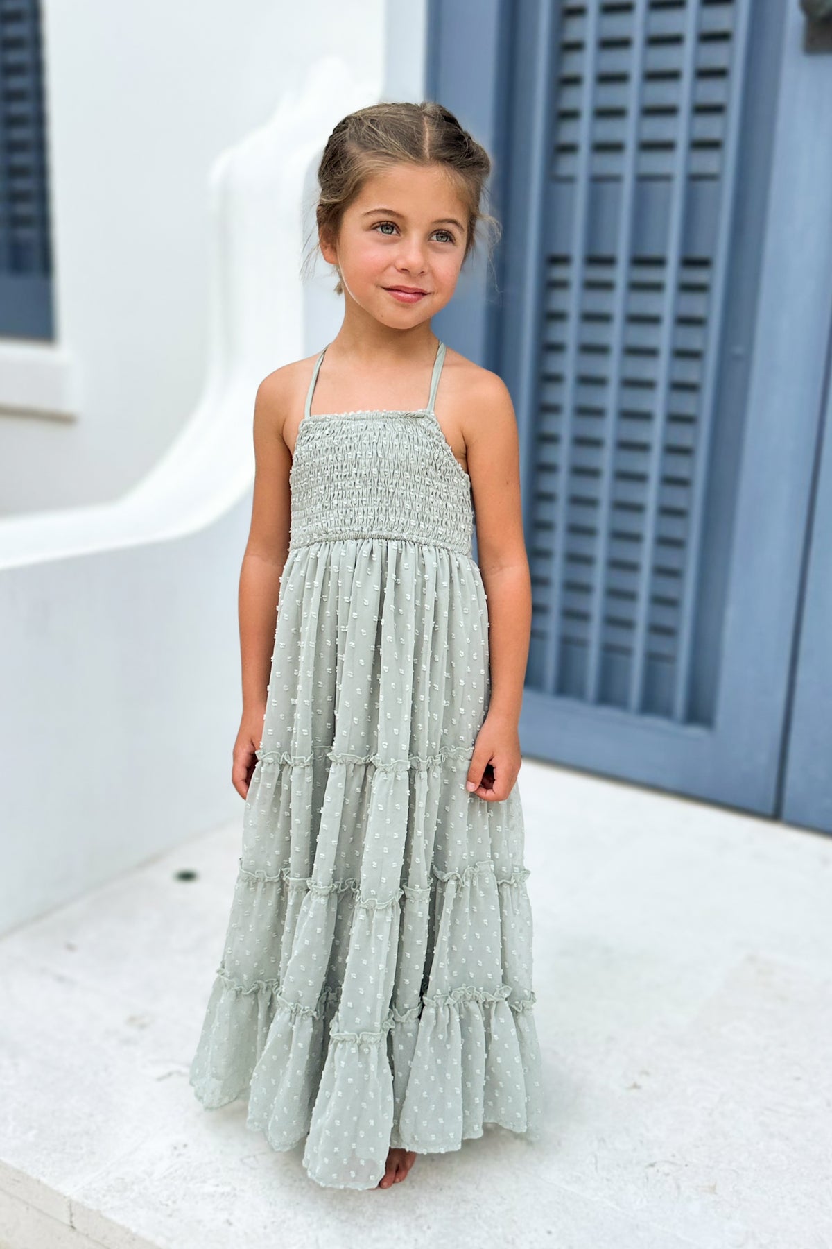 SS Girl's Dress Vera Flow Dress (sage swiss dot)