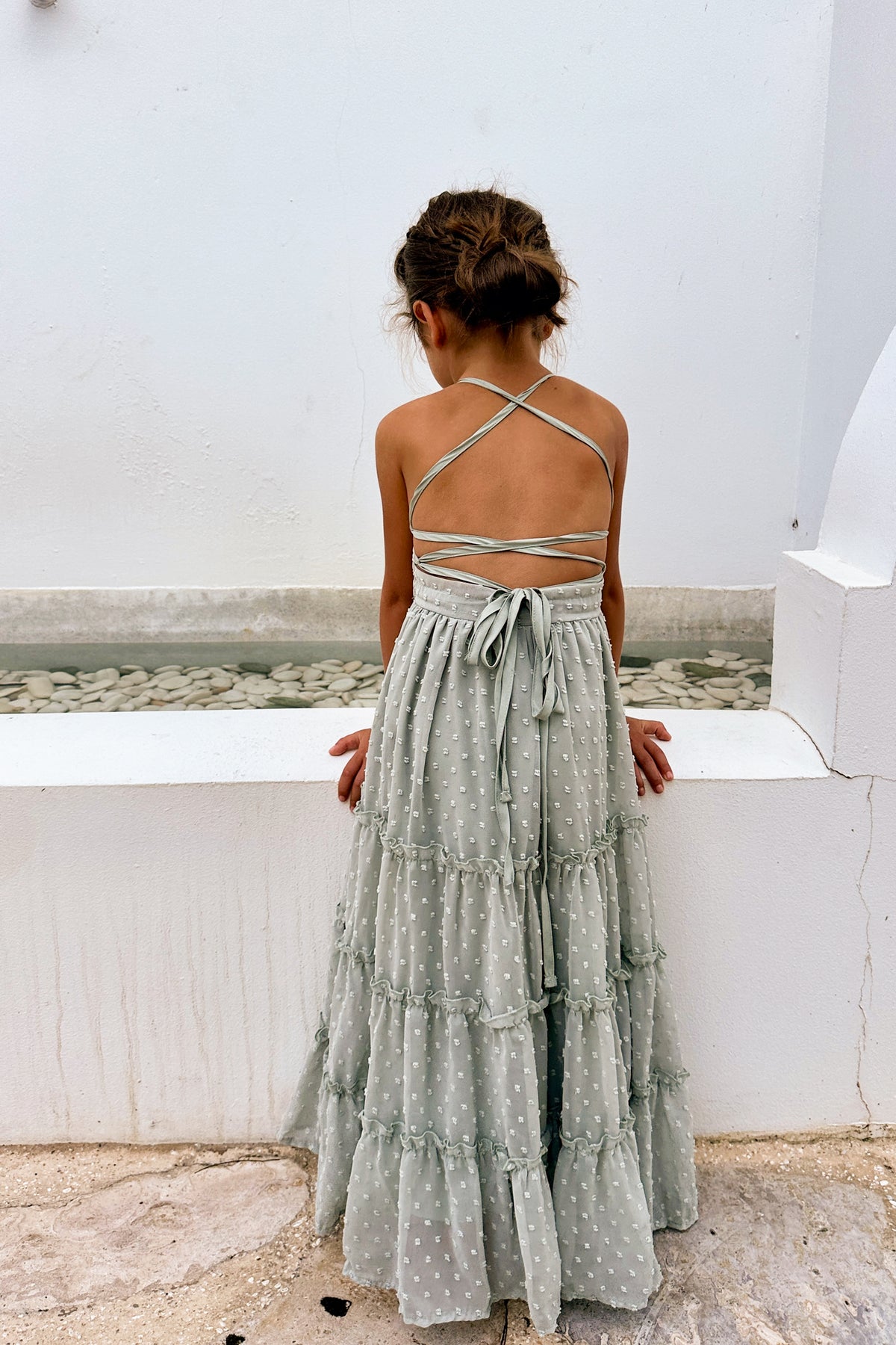 SS Girl's Dress Vera Flow Dress (sage swiss dot)