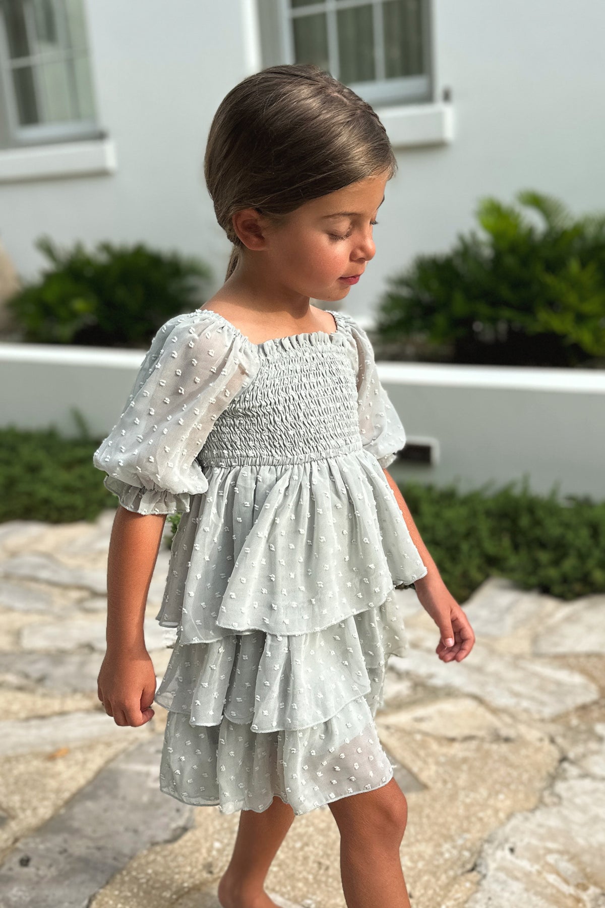 SS Girl's Dress Willa Layer Dress (sage swiss dot)
