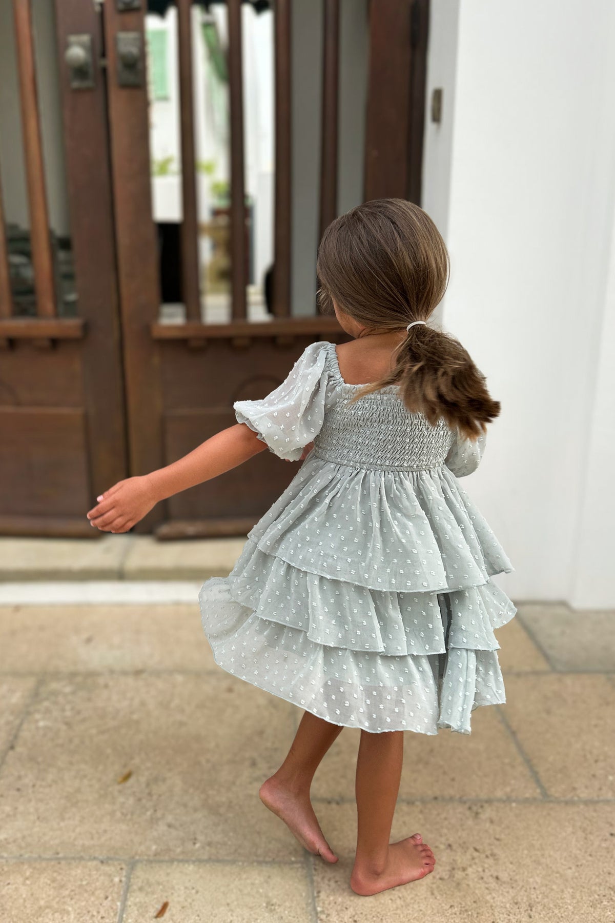 SS Girl's Dress Willa Layer Dress (sage swiss dot)