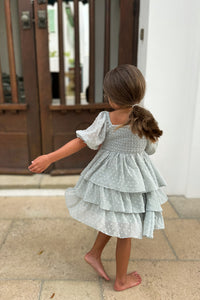 SS Girl's Dress Willa Layer Dress (sage swiss dot)