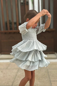 SS Girl's Dress Willa Layer Dress (sage swiss dot)