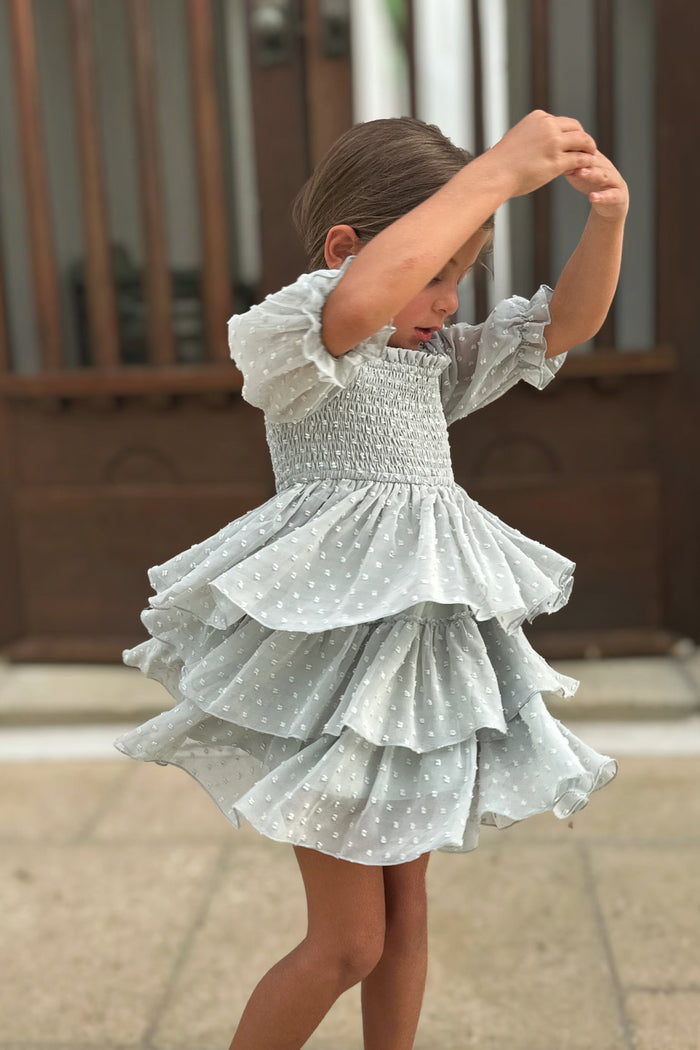 SS Girl's Dress Willa Layer Dress (sage swiss dot)