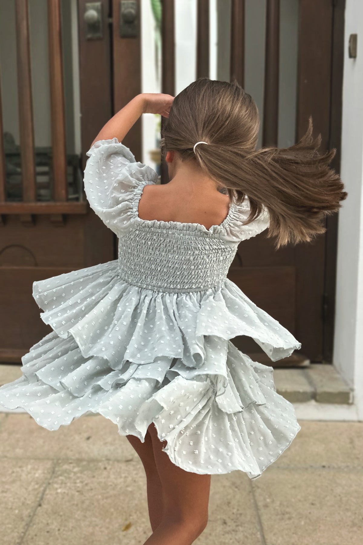 SS Girl's Dress Willa Layer Dress (sage swiss dot)