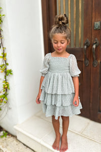 SS Girl's Dress Willa Layer Dress (sage swiss dot)