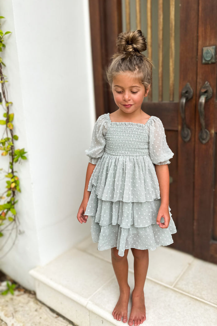 SS Girl's Dress Willa Layer Dress (sage swiss dot)
