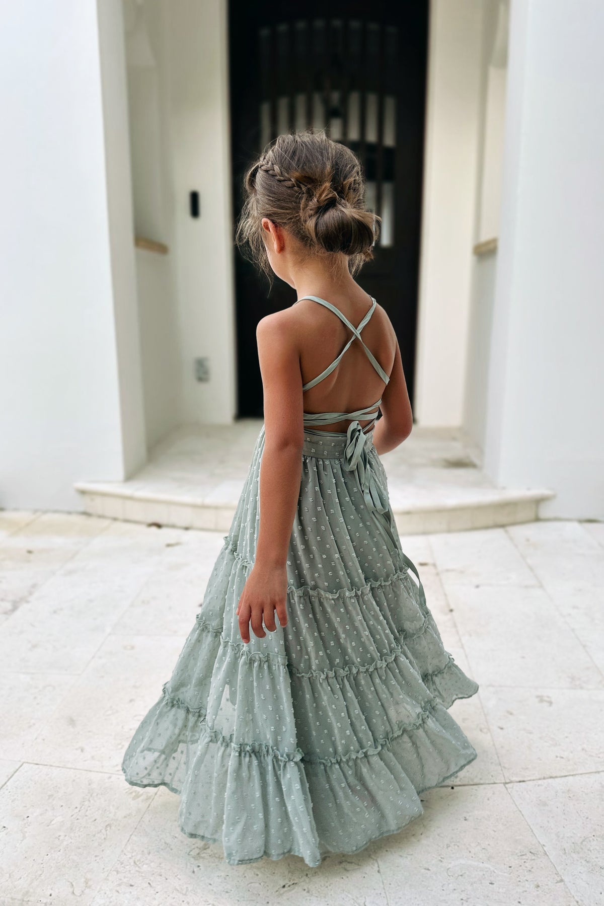 SS Girl's Dress Vera Flow Dress (sage swiss dot)