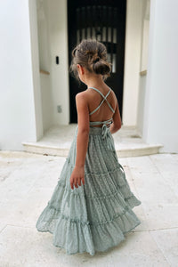 SS Girl's Dress Vera Flow Dress (sage swiss dot)