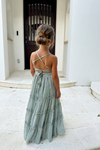 SS Girl's Dress Vera Flow Dress (sage swiss dot)