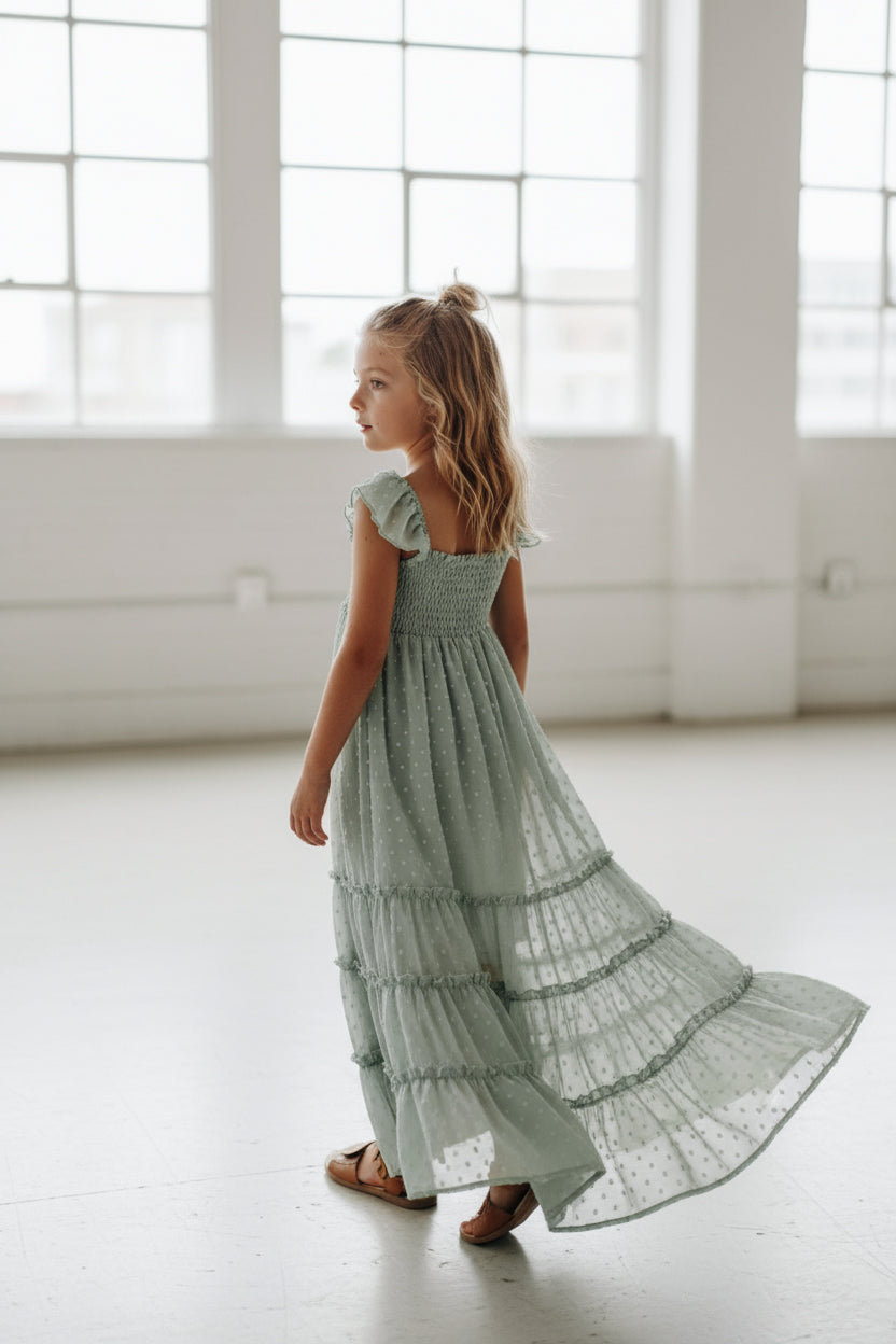 SS Girl's Dress Marabella Dress (sage swiss dot)