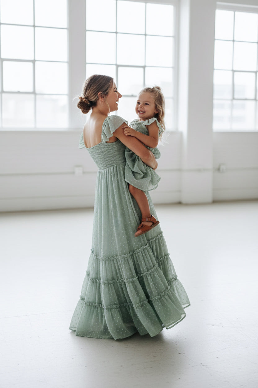 SS Girl's Dress Marabella Dress (sage swiss dot)