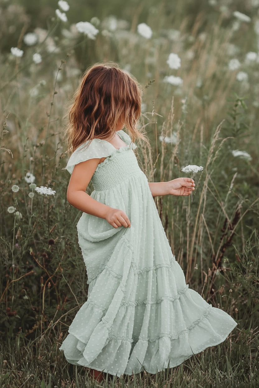 SS Girl's Dress Marabella Dress (sage swiss dot)