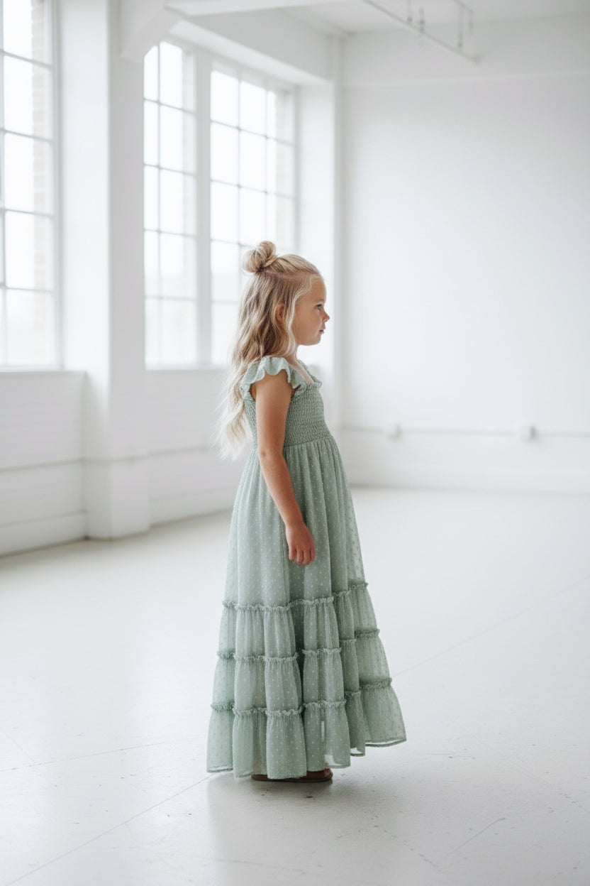 SS Girl's Dress Marabella Dress (sage swiss dot)