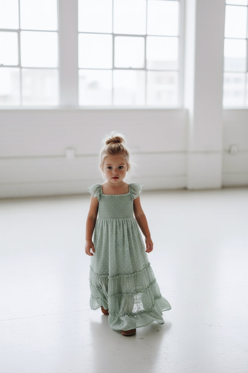 SS Girl's Dress Marabella Dress (sage swiss dot)
