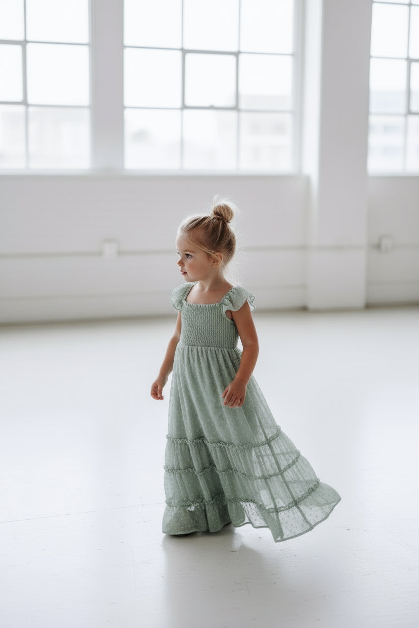 SS Girl's Dress Marabella Dress (sage swiss dot)