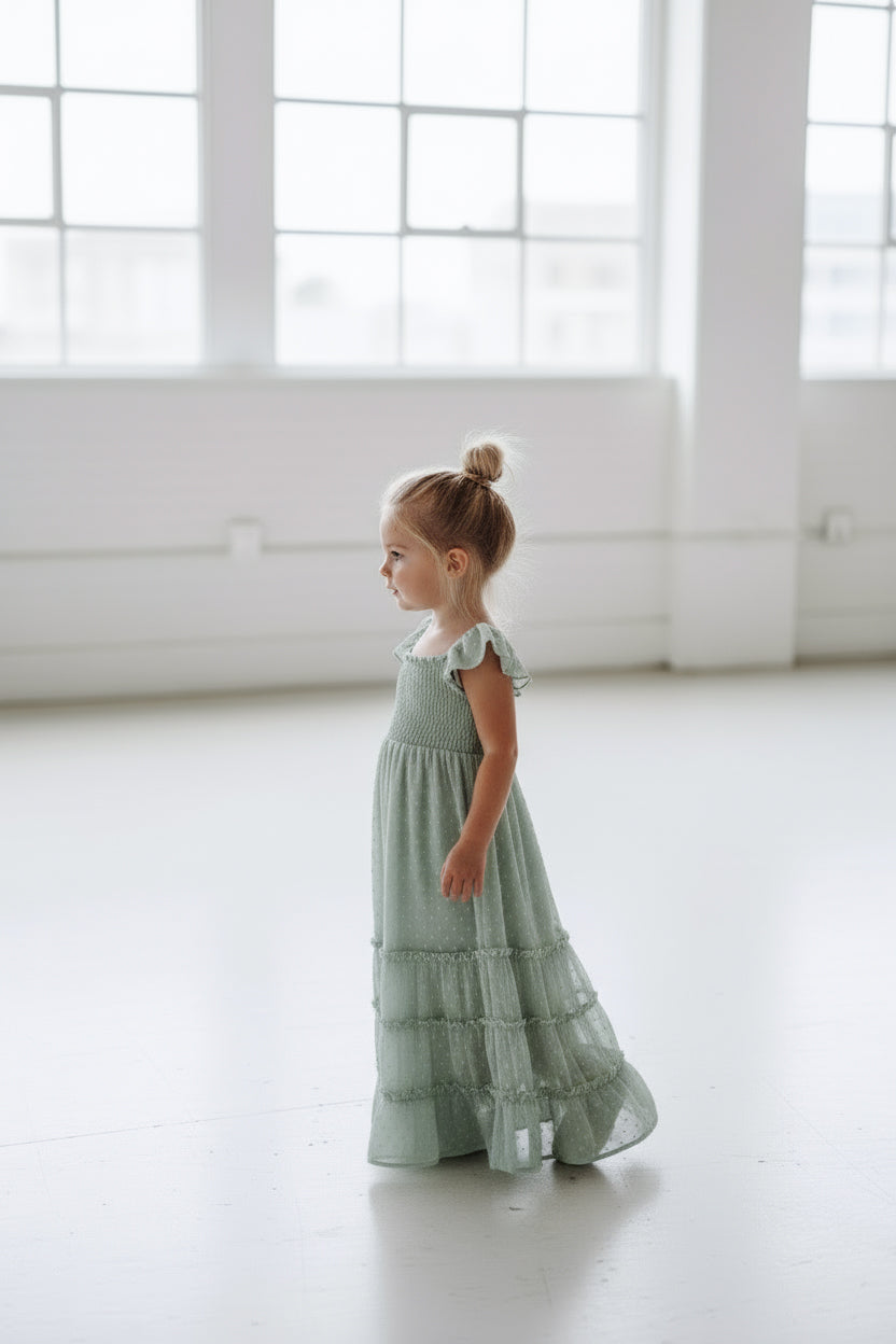 SS Girl's Dress Marabella Dress (sage swiss dot)