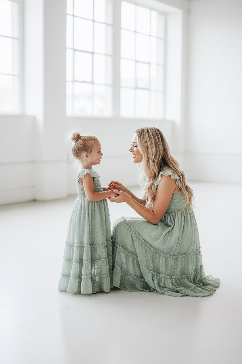 SS Girl's Dress Marabella Dress (sage swiss dot)