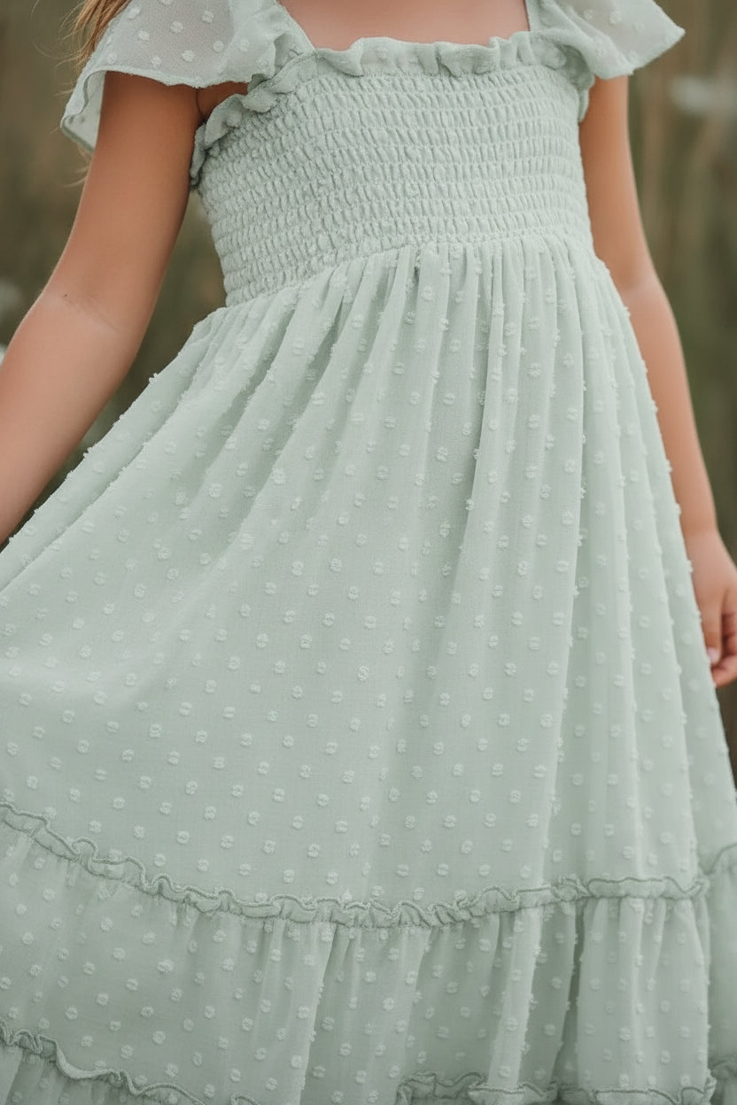 SS Girl's Dress Marabella Dress (sage swiss dot)