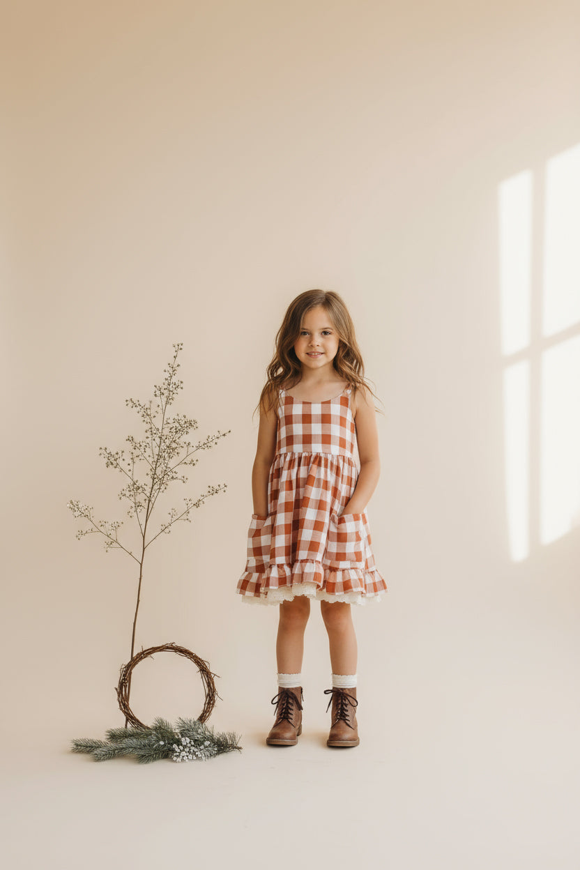 SS Girl's Dress Tilly Pocket Dress (mocha checkered)