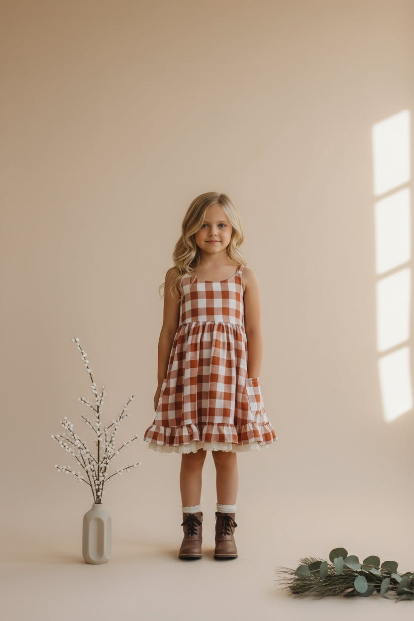 SS Girl's Dress Tilly Pocket Dress (mocha checkered)