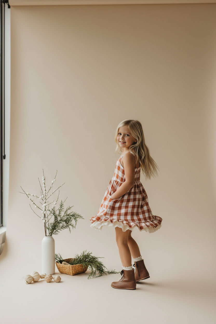 SS Girl's Dress Tilly Pocket Dress (mocha checkered)