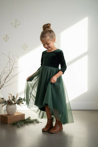 SS Girl's Dress Gracie Dress (forest velvet tulle)