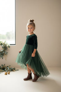SS Girl's Dress Gracie Dress (forest velvet tulle)
