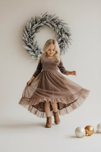 SS Girl's Dress Gracie Dress (mocha velvet tulle)