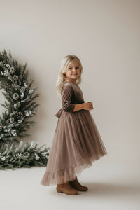SS Girl's Dress Gracie Dress (mocha velvet tulle)