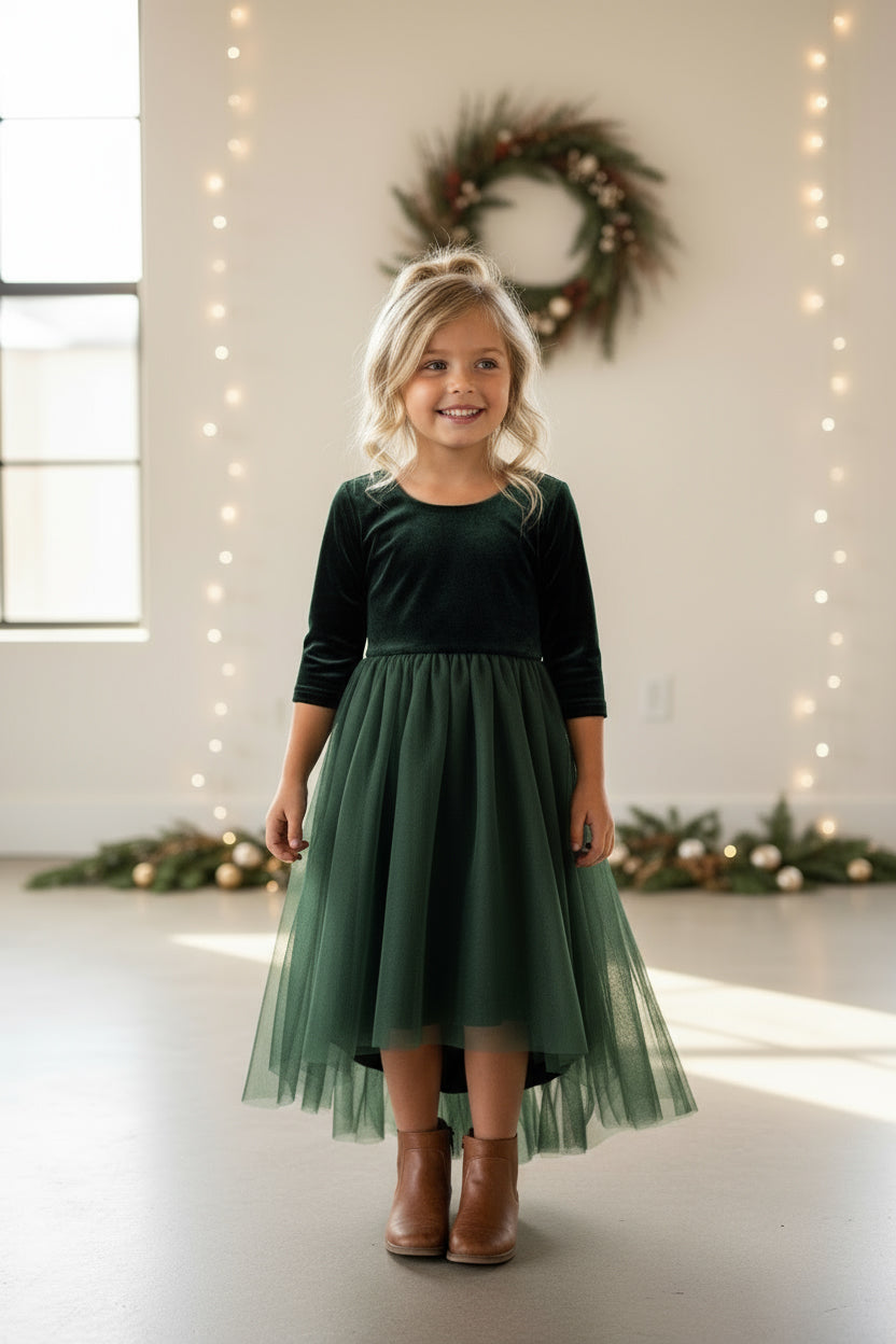 SS Girl's Dress Gracie Dress (forest velvet tulle)