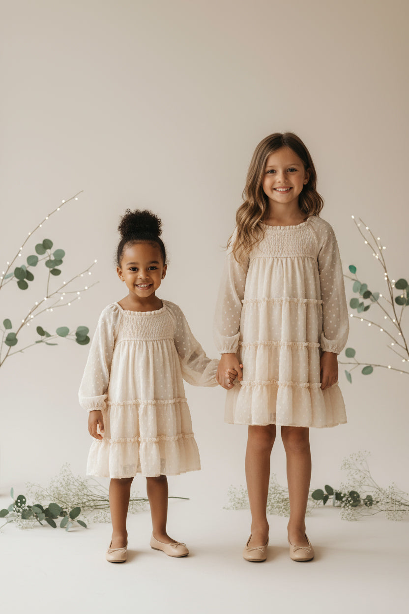 SS Girl's Dress Nora Dress (natural swiss dot)