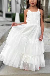 SS Girl's Dress Wendy Embroidered Dress (white tulle)