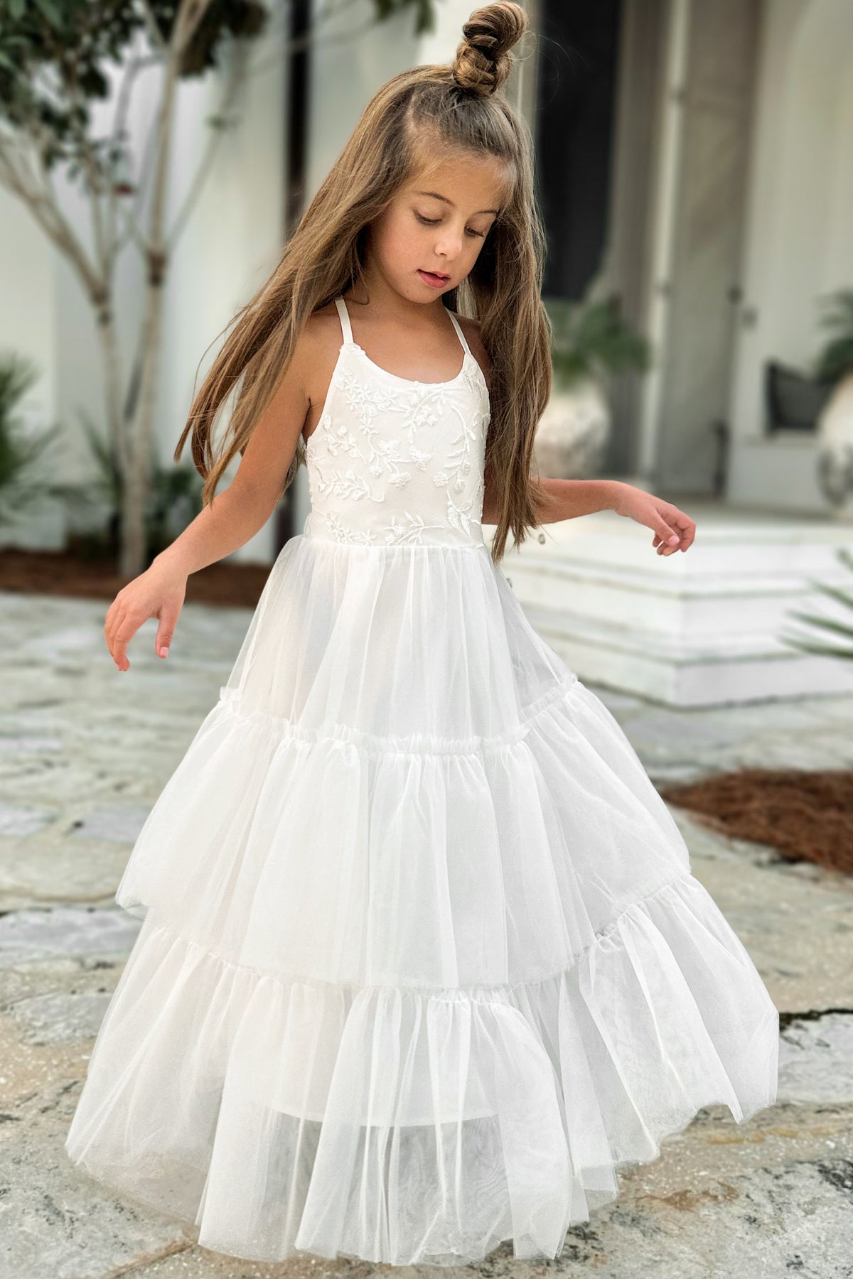 SS Girl's Dress Wendy Embroidered Dress (white tulle)