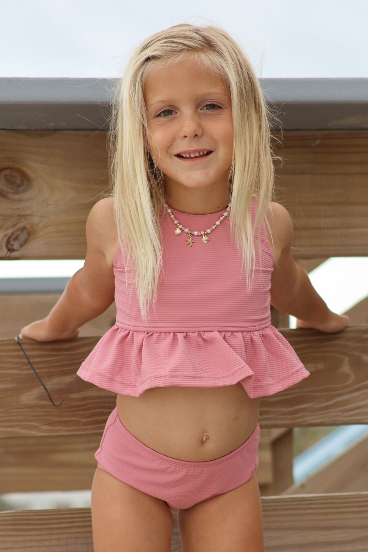 LB Girl's Swim Flutter Tankini Set (petal ribbed)