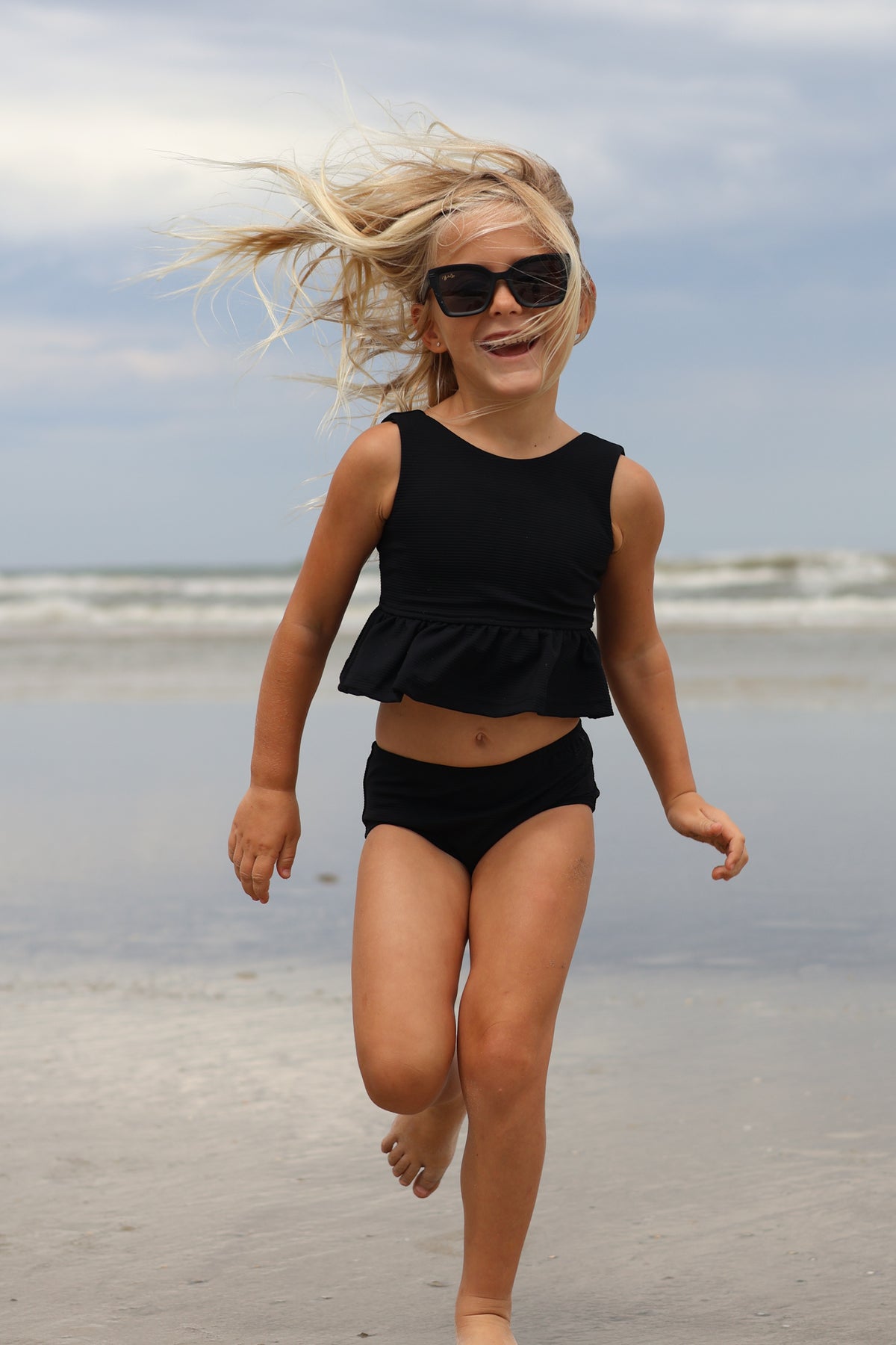 LB Girl's Swim Flutter Tankini Set (midnight ribbed)