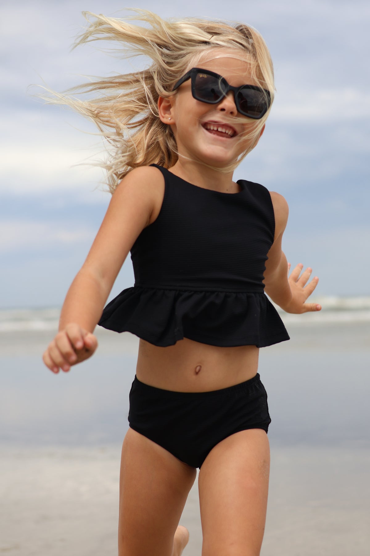LB Girl's Swim Flutter Tankini Set (midnight ribbed)