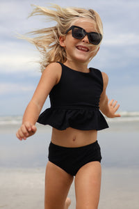 LB Girl's Swim Flutter Tankini Set (midnight ribbed)
