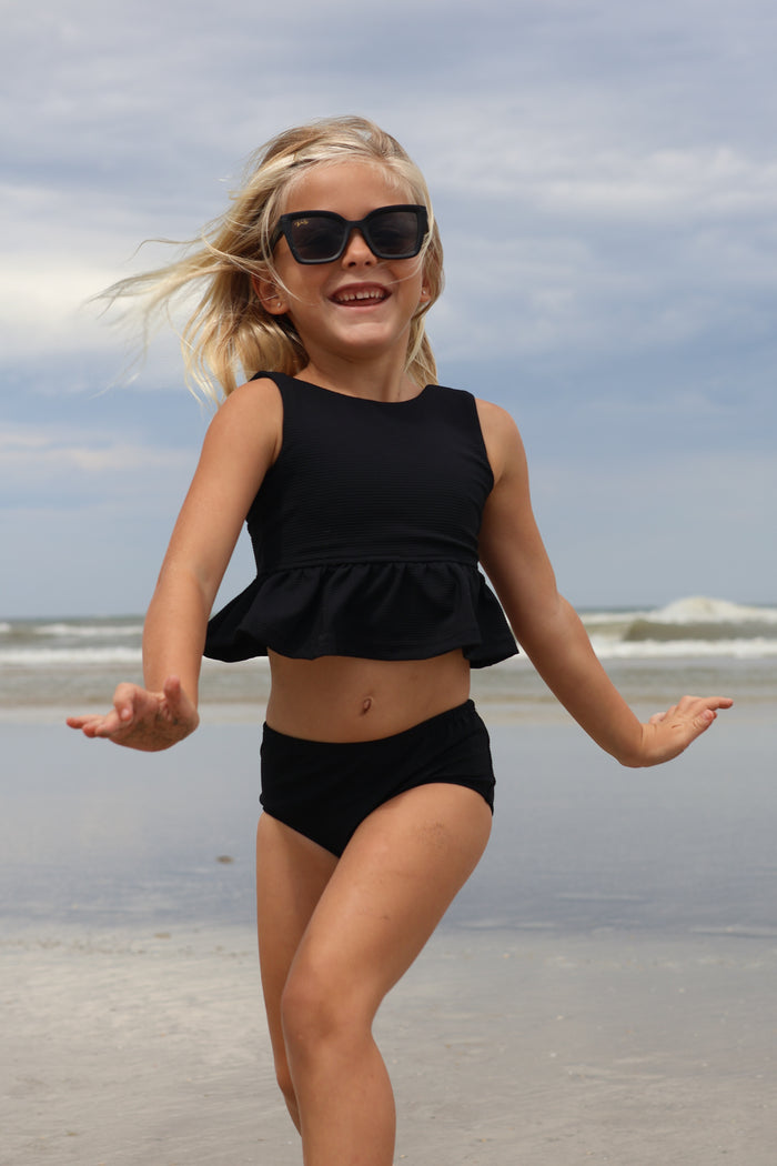 LB Girl's Swim Flutter Tankini Set (midnight ribbed)