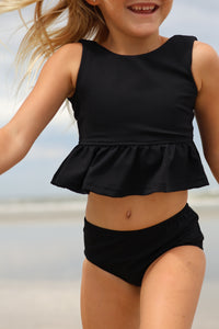 LB Girl's Swim Flutter Tankini Set (midnight ribbed)