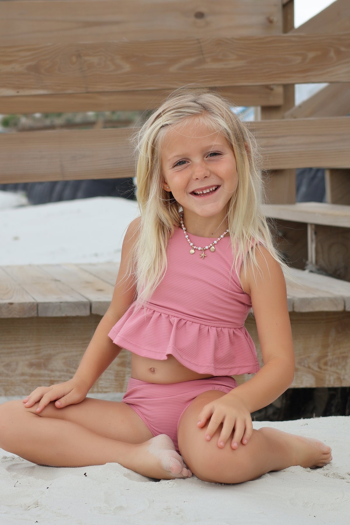 LB Girl's Swim Flutter Tankini Set (petal ribbed)