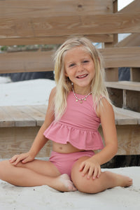 LB Girl's Swim Flutter Tankini Set (petal ribbed)