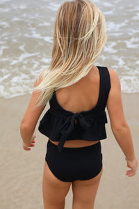 LB Girl's Swim Flutter Tankini Set (midnight ribbed)