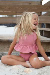 LB Girl's Swim Flutter Tankini Set (petal ribbed)