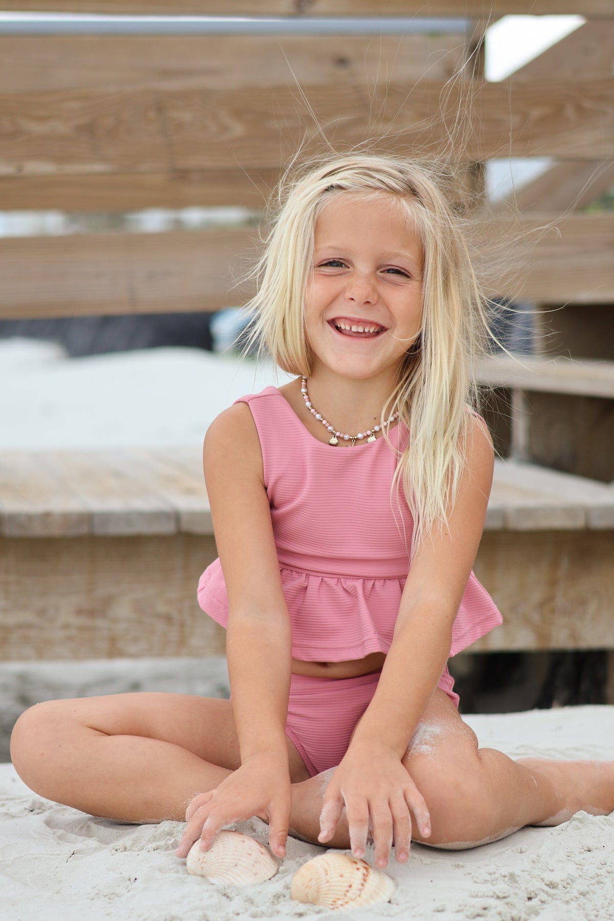 LB Girl's Swim Flutter Tankini Set (petal ribbed)