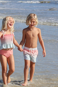 LB Girl's Swim Smocked Tankini Set (sundown ombre)